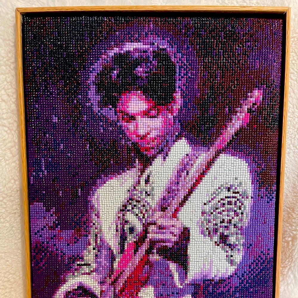 Finished diamond painting with handmade oak frame